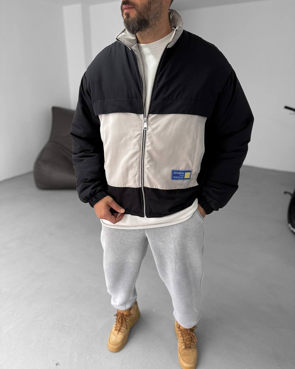 Men's Oversized Zip-Up Sweatshirt Two-Tone