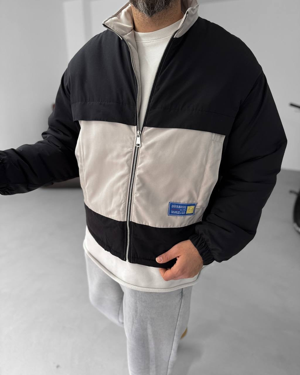 Men's Oversized Zip-Up Sweatshirt Two-Tone