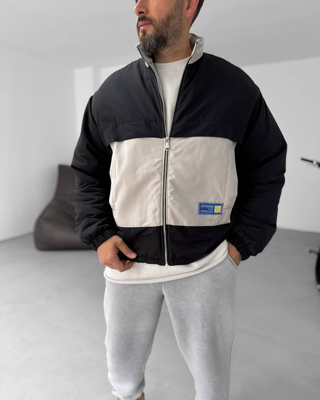 Men's Oversized Zip-Up Sweatshirt Two-Tone