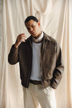 Men's Faux Leather Bomber Jacket – Chocolate Brown