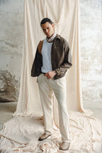 Men's Faux Leather Bomber Jacket – Chocolate Brown