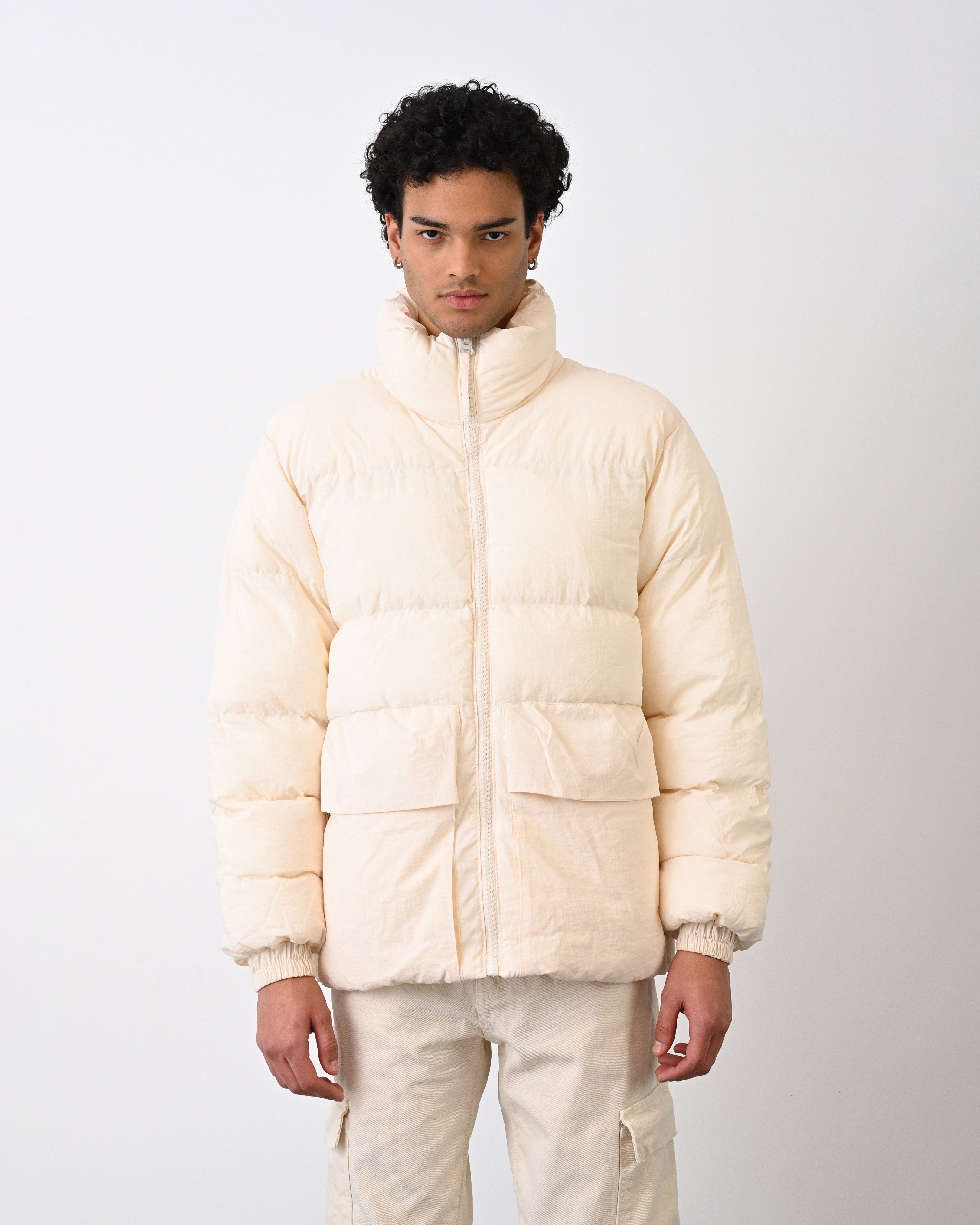 Men's Premium Puffer Jacket with High Collar and Utility Pockets