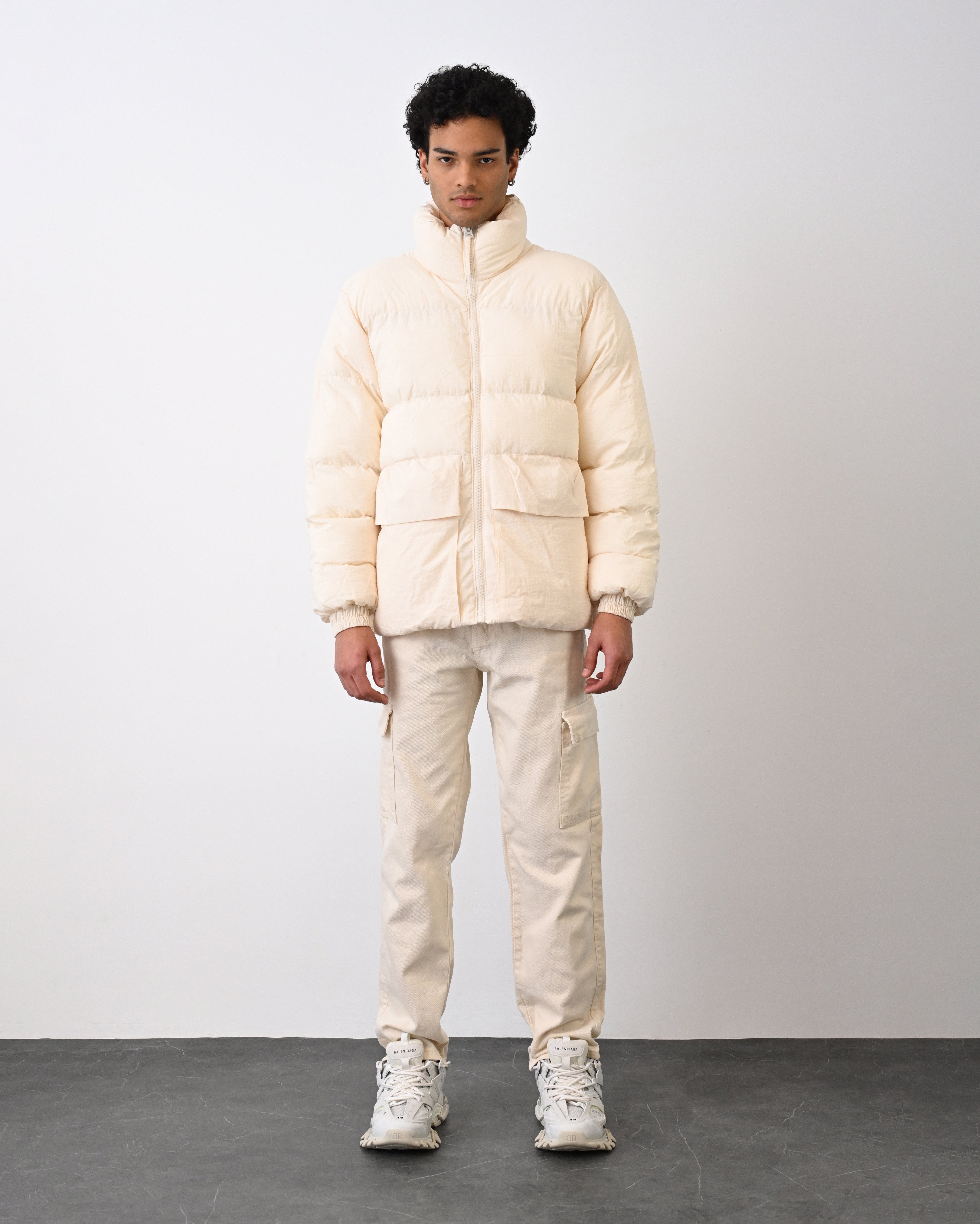 Men's Premium Puffer Jacket with High Collar and Utility Pockets