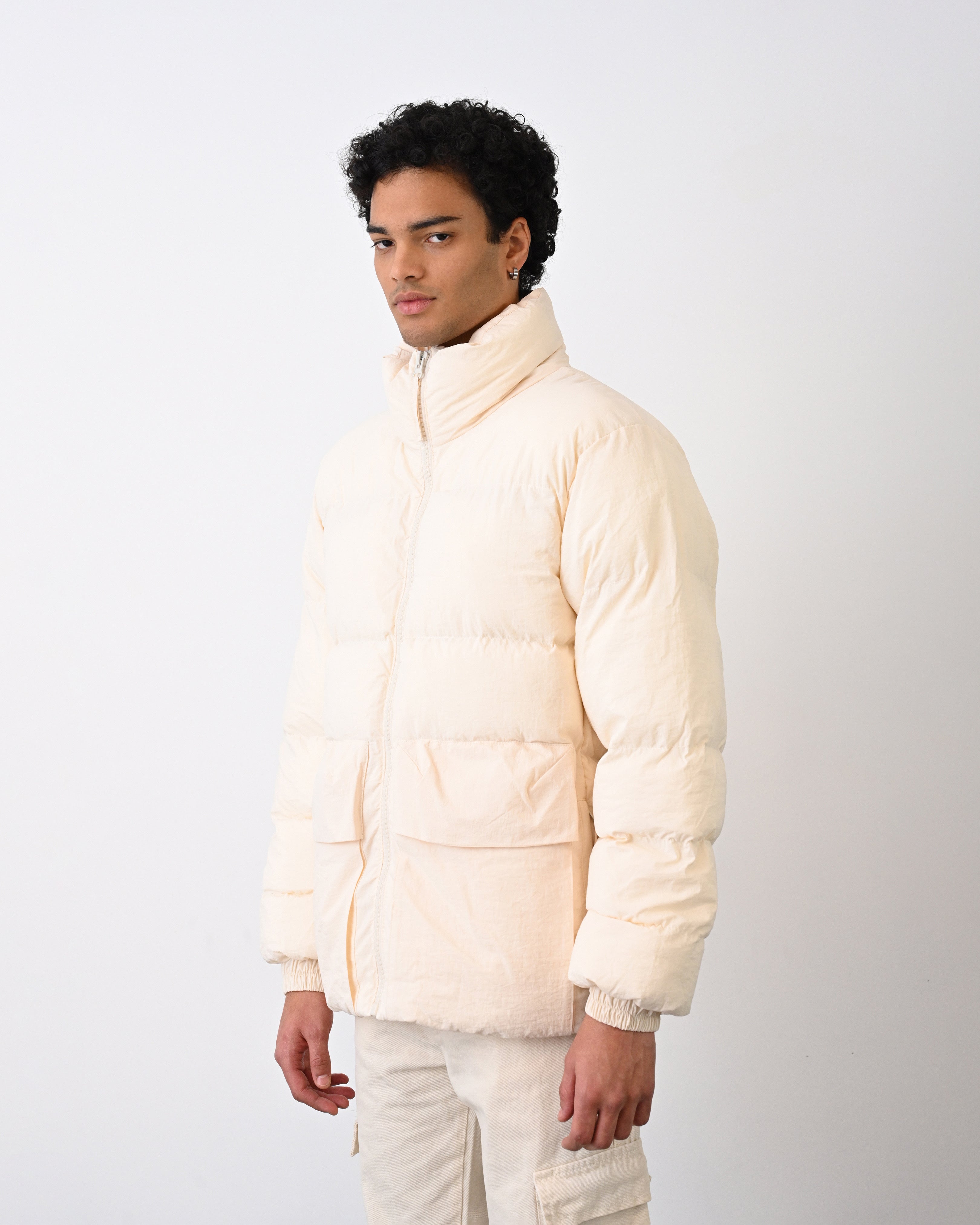 Men's Premium Puffer Jacket with High Collar and Utility Pockets