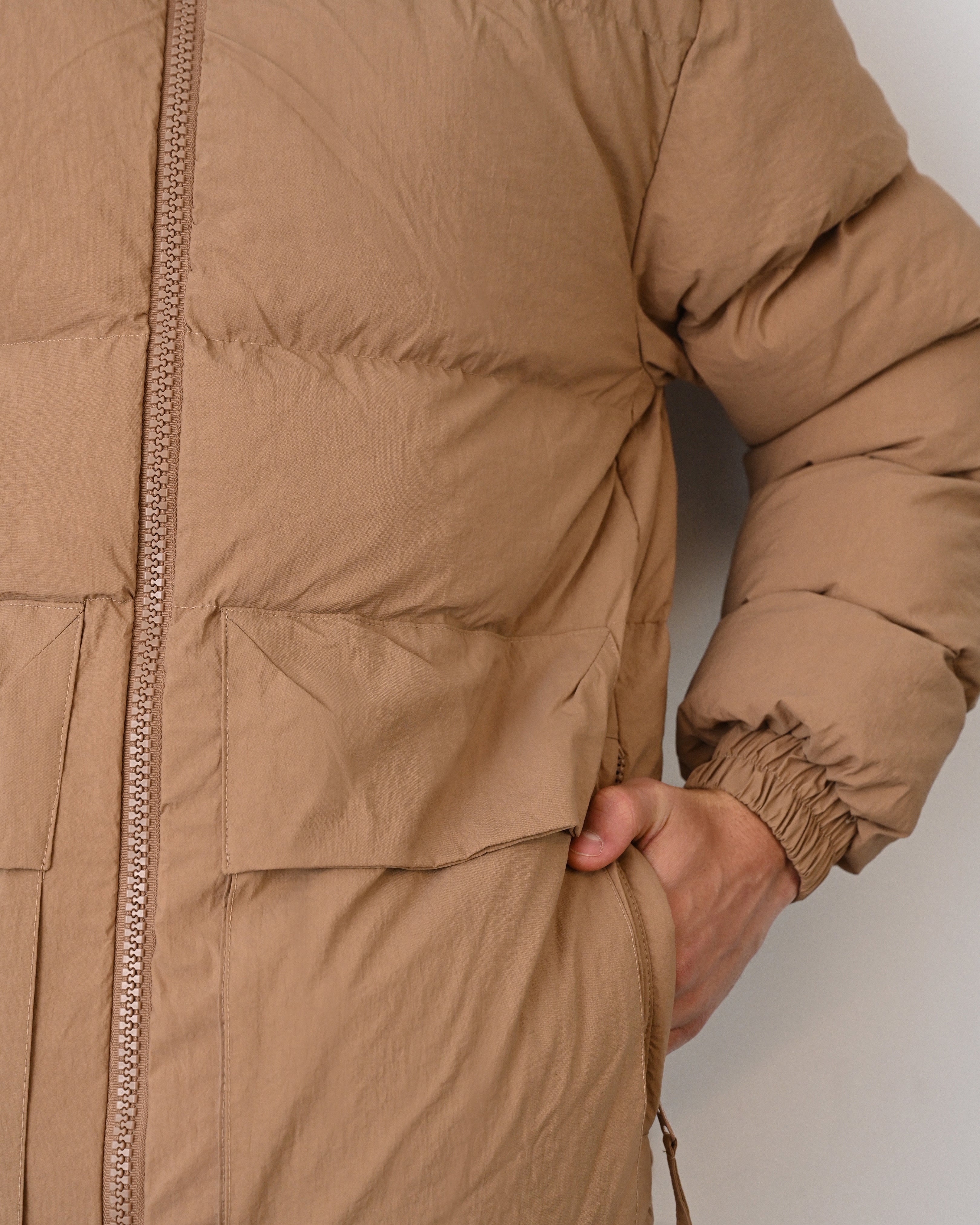 Men's Premium Puffer Jacket with High Collar and Utility Pockets