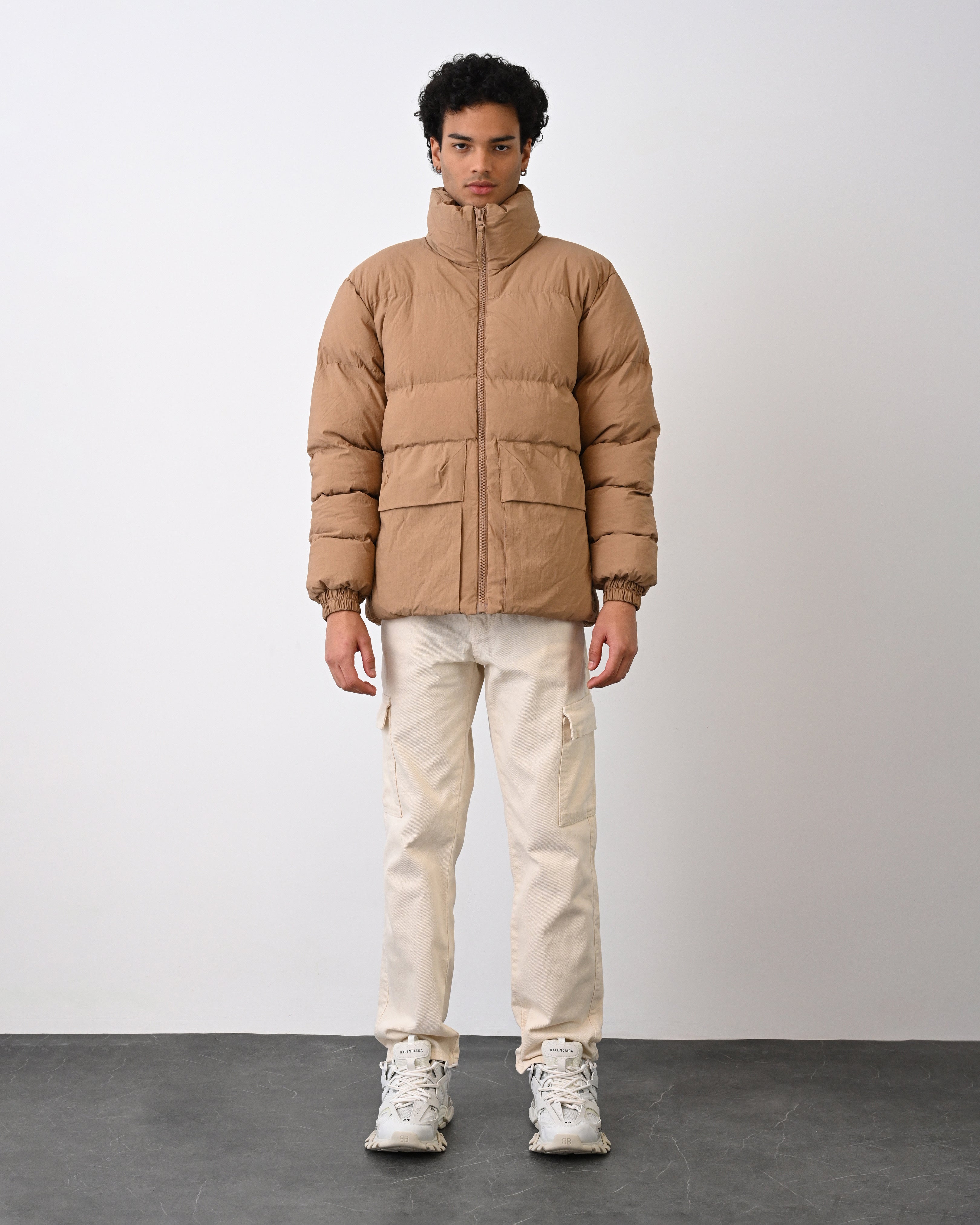 Men's Premium Puffer Jacket with High Collar and Utility Pockets