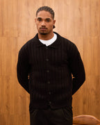 Men's Ribbed Knit Cardigan - Cuban Collar Button-Down Luxury Layering Shirt