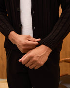 Men's Ribbed Knit Cardigan - Cuban Collar Button-Down Luxury Layering Shirt