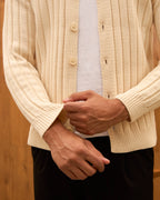 Men's Ribbed Knit Cardigan - Cuban Collar Button-Down Luxury Layering Shirt