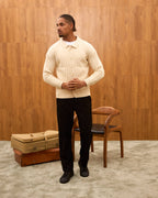 Men's Ribbed Knit Cardigan - Cuban Collar Button-Down Luxury Layering Shirt