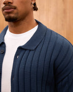 Men's Ribbed Knit Cardigan - Cuban Collar Button-Down Luxury Layering Shirt
