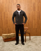 Men's Ribbed Knit Cardigan - Cuban Collar Button-Down Luxury Layering Shirt