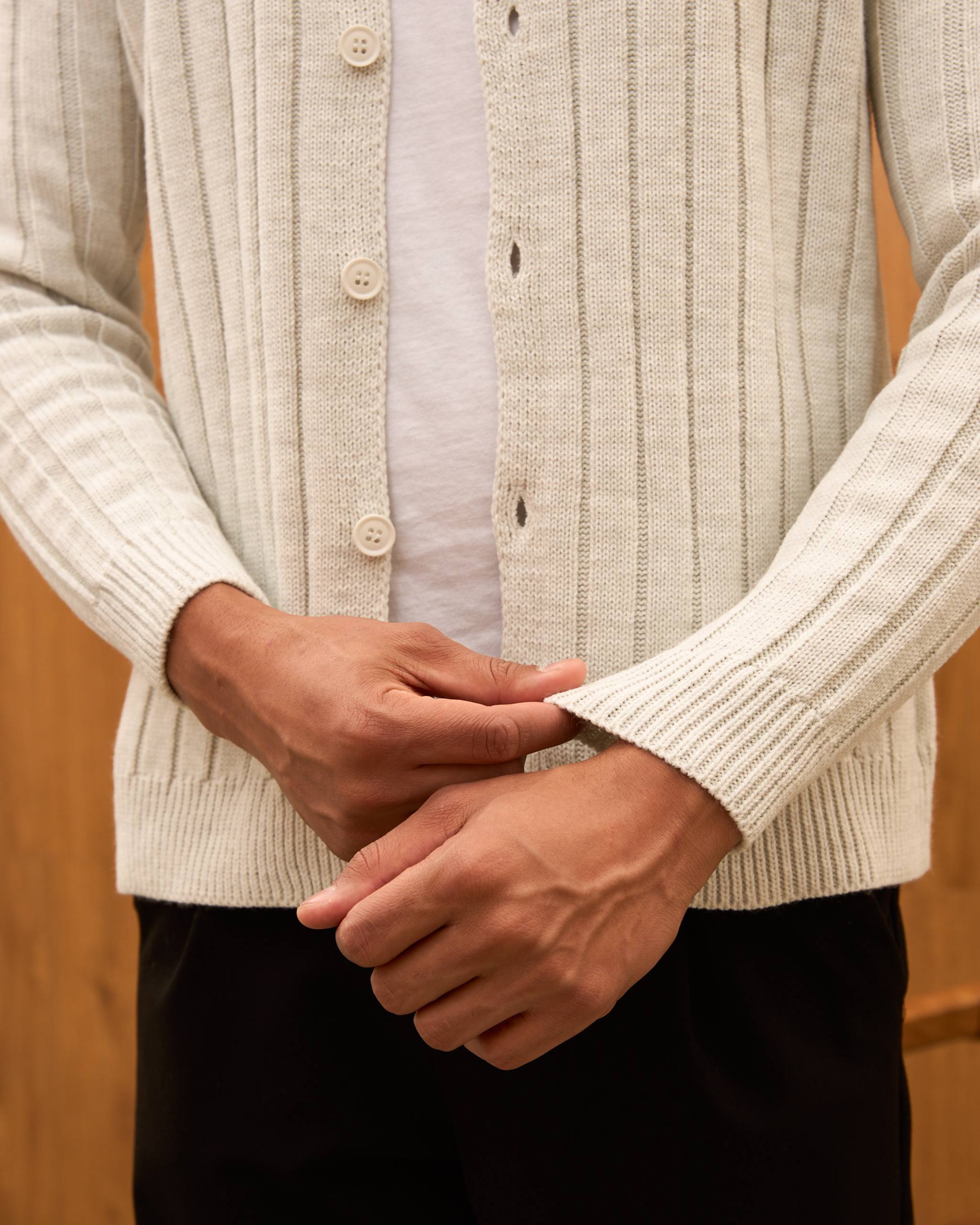Men's Ribbed Knit Cardigan - Cuban Collar Button-Down Luxury Layering Shirt