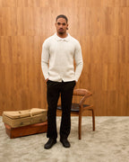 Men's Ribbed Knit Cardigan - Cuban Collar Button-Down Luxury Layering Shirt