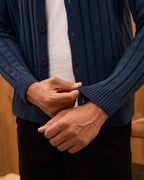 Men's Ribbed Knit Cardigan - Cuban Collar Button-Down Luxury Layering Shirt