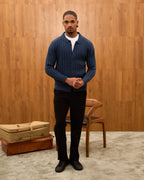 Men's Ribbed Knit Cardigan - Cuban Collar Button-Down Luxury Layering Shirt