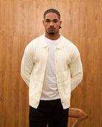 Men's Ribbed Knit Cardigan - Cuban Collar Button-Down Luxury Layering Shirt