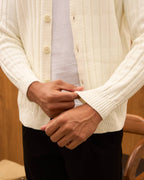 Men's Ribbed Knit Cardigan - Cuban Collar Button-Down Luxury Layering Shirt