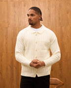 Men's Ribbed Knit Cardigan - Cuban Collar Button-Down Luxury Layering Shirt