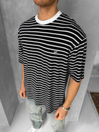 Men's Striped Cotton T-Shirt / Classic Black White Stripe Tee