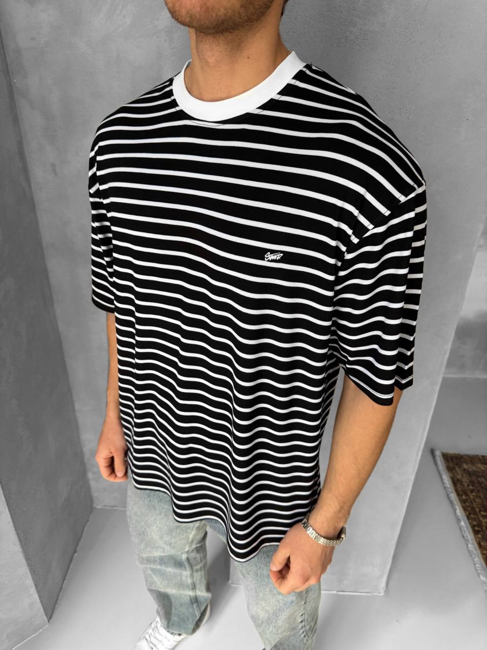 Men's Striped Cotton T-Shirt / Classic Black White Stripe Tee