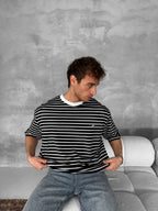 Men's Striped Cotton T-Shirt / Classic Black White Stripe Tee
