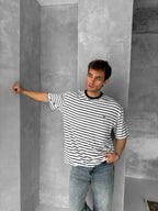 Men's Striped Cotton T-Shirt / Classic Black White Stripe Tee