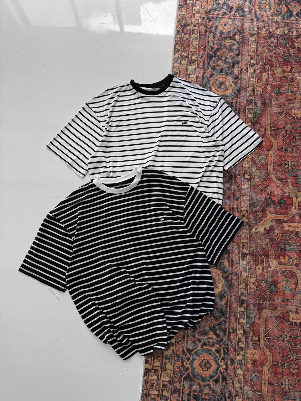 Men's Striped Cotton T-Shirt / Classic Black White Stripe Tee