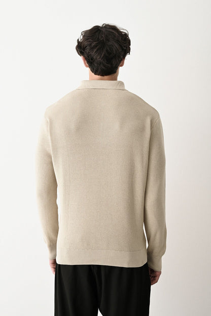 Collared Zip-Up Knit Sweater