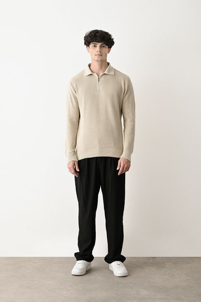 Collared Zip-Up Knit Sweater