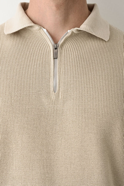 Collared Zip-Up Knit Sweater