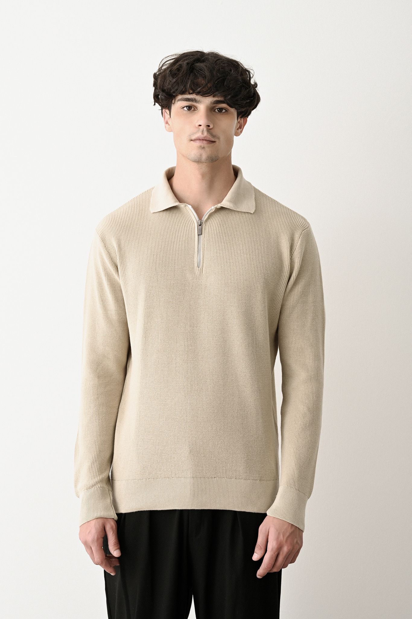 Collared Zip-Up Knit Sweater