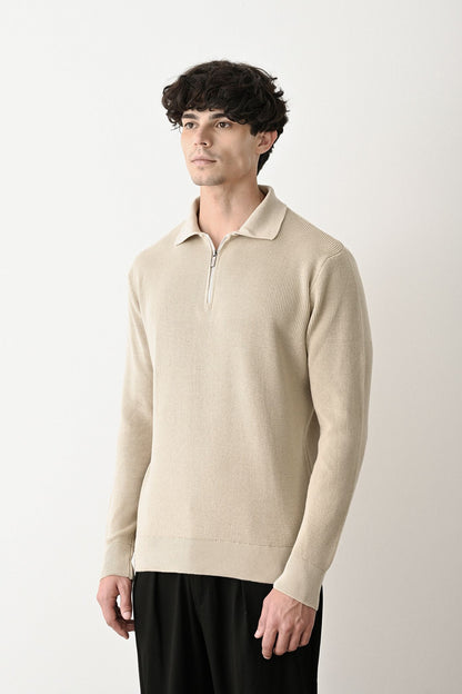 Collared Zip-Up Knit Sweater