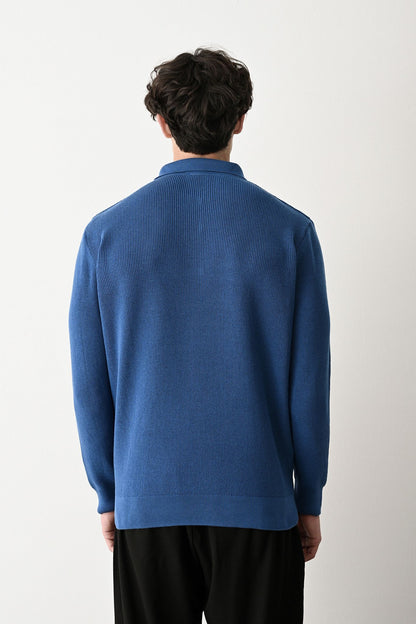 Collared Zip-Up Knit Sweater