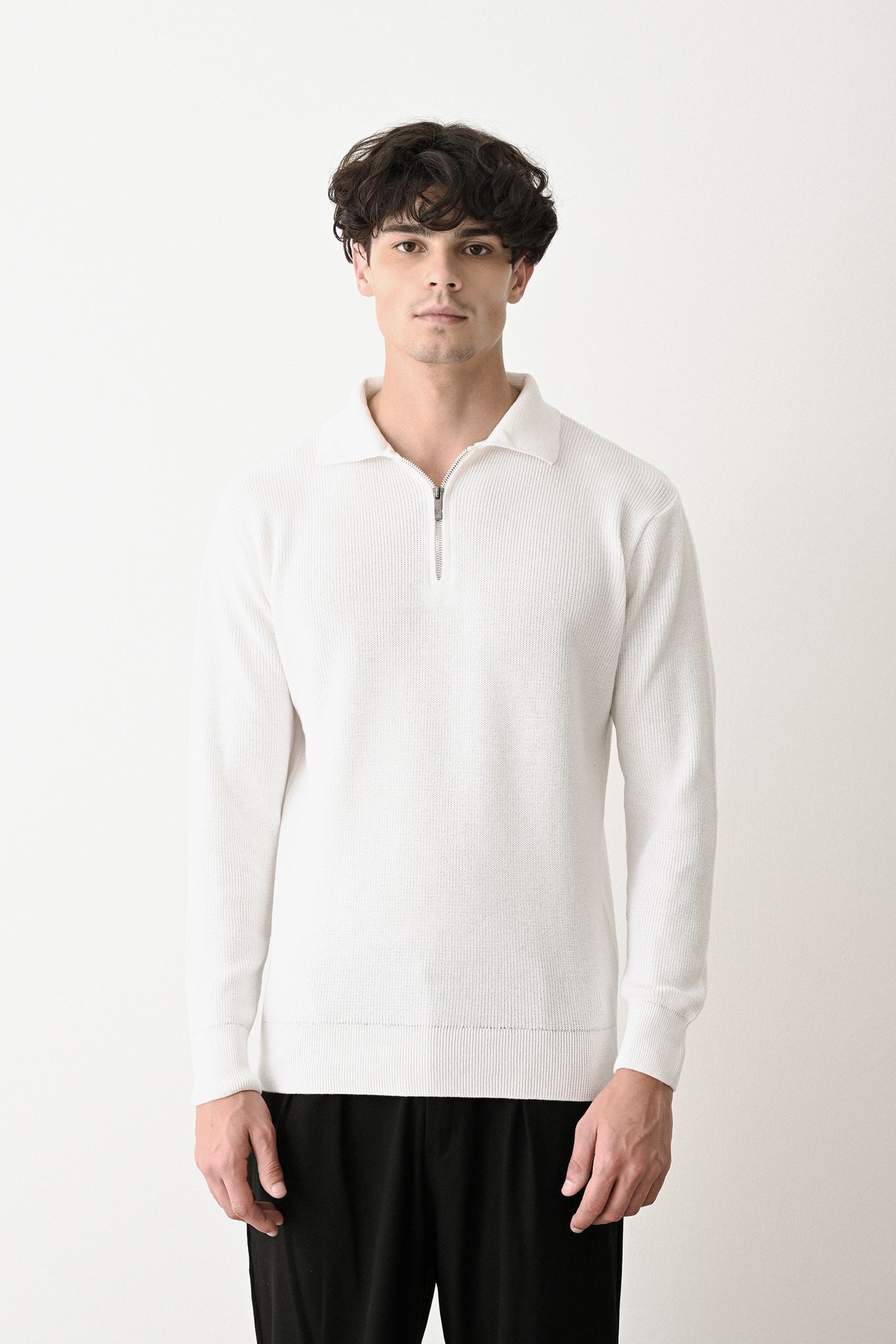 Collared Zip-Up Knit Sweater