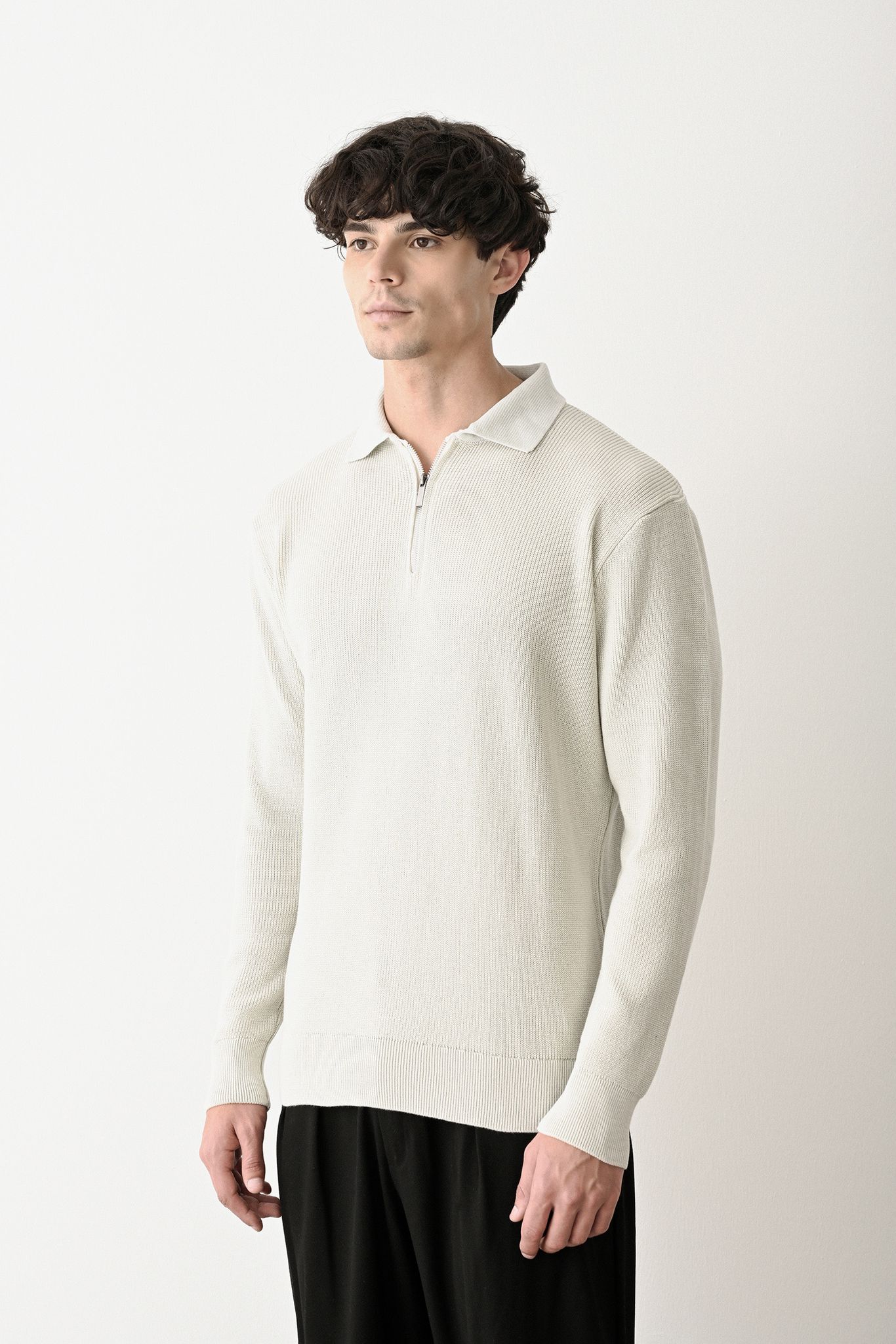 Collared Zip-Up Knit Sweater