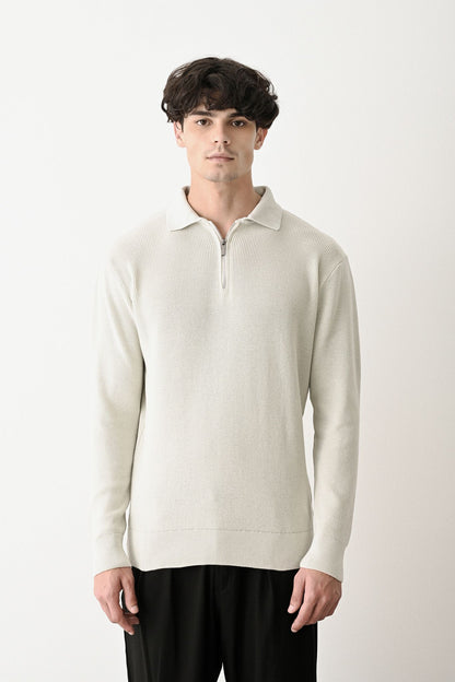 Collared Zip-Up Knit Sweater