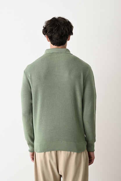 Collared Zip-Up Knit Sweater