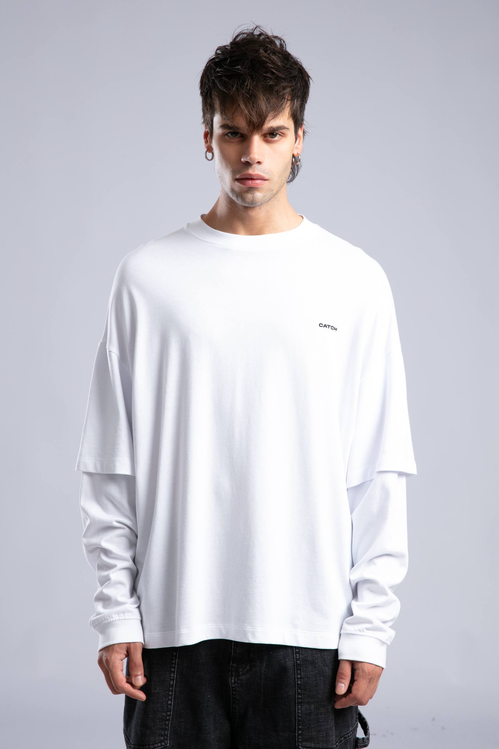 Minimalist Layered Long Sleeve Oversized T-shirt – White & Black