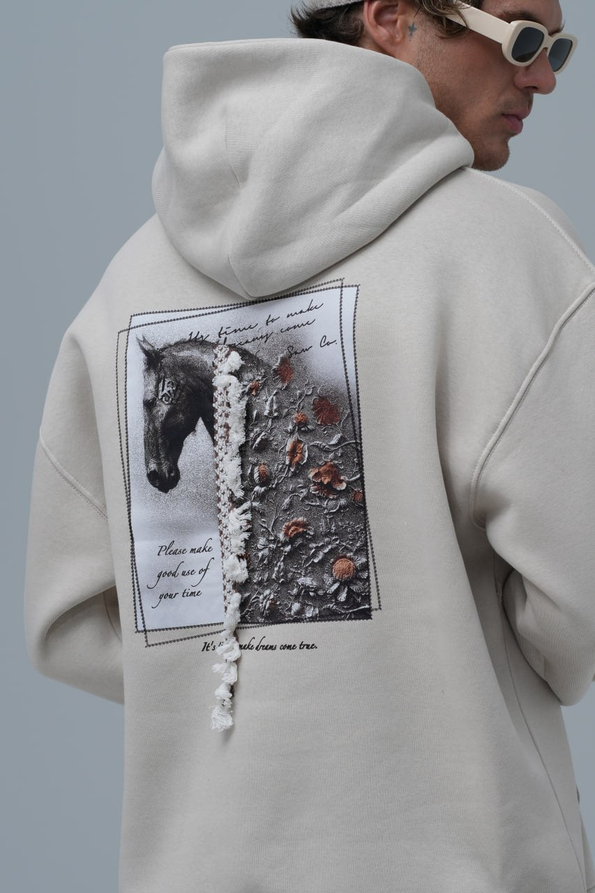Mixed-Media Horse Graphic Hoodie