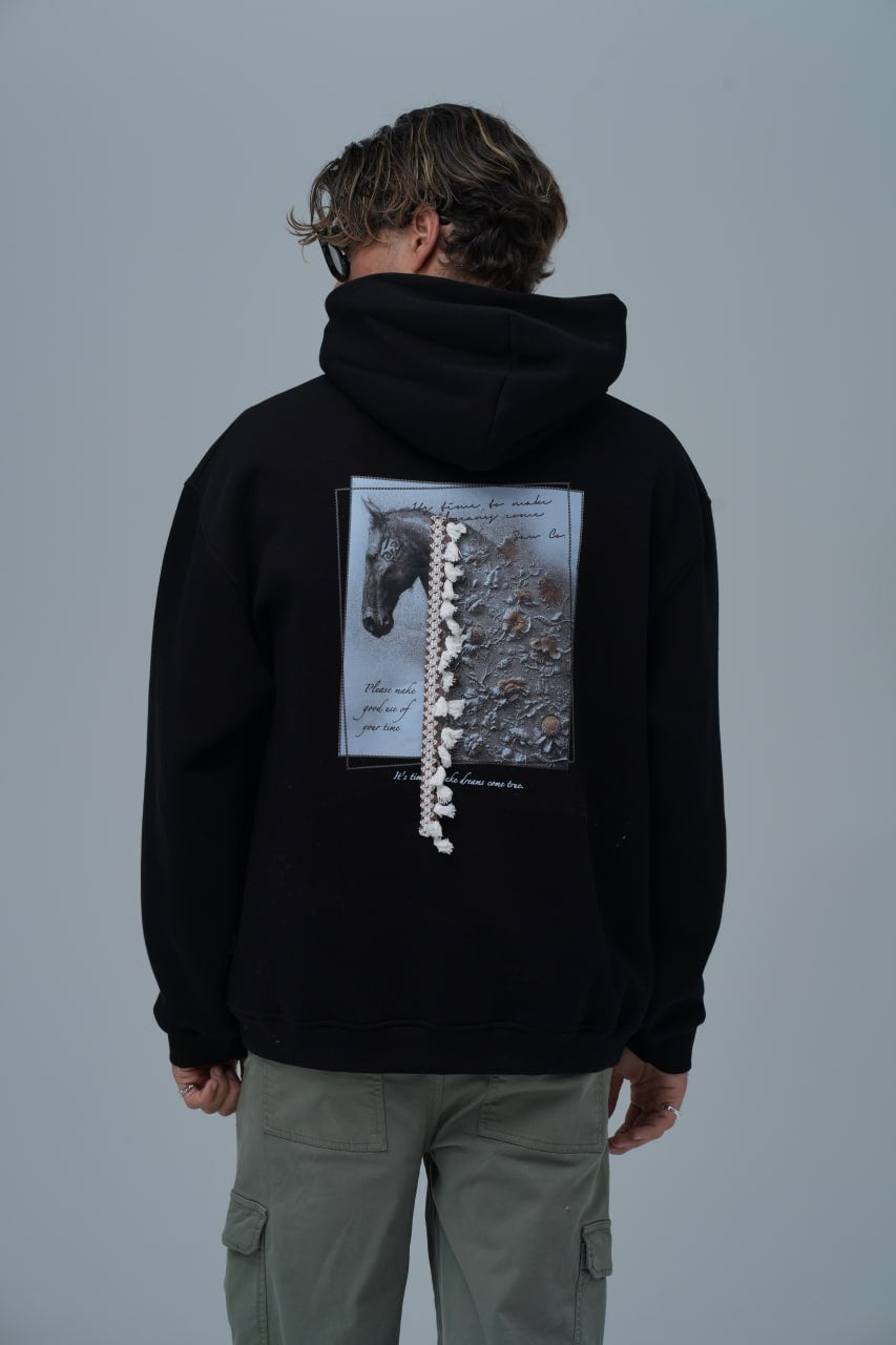 Mixed-Media Horse Graphic Hoodie