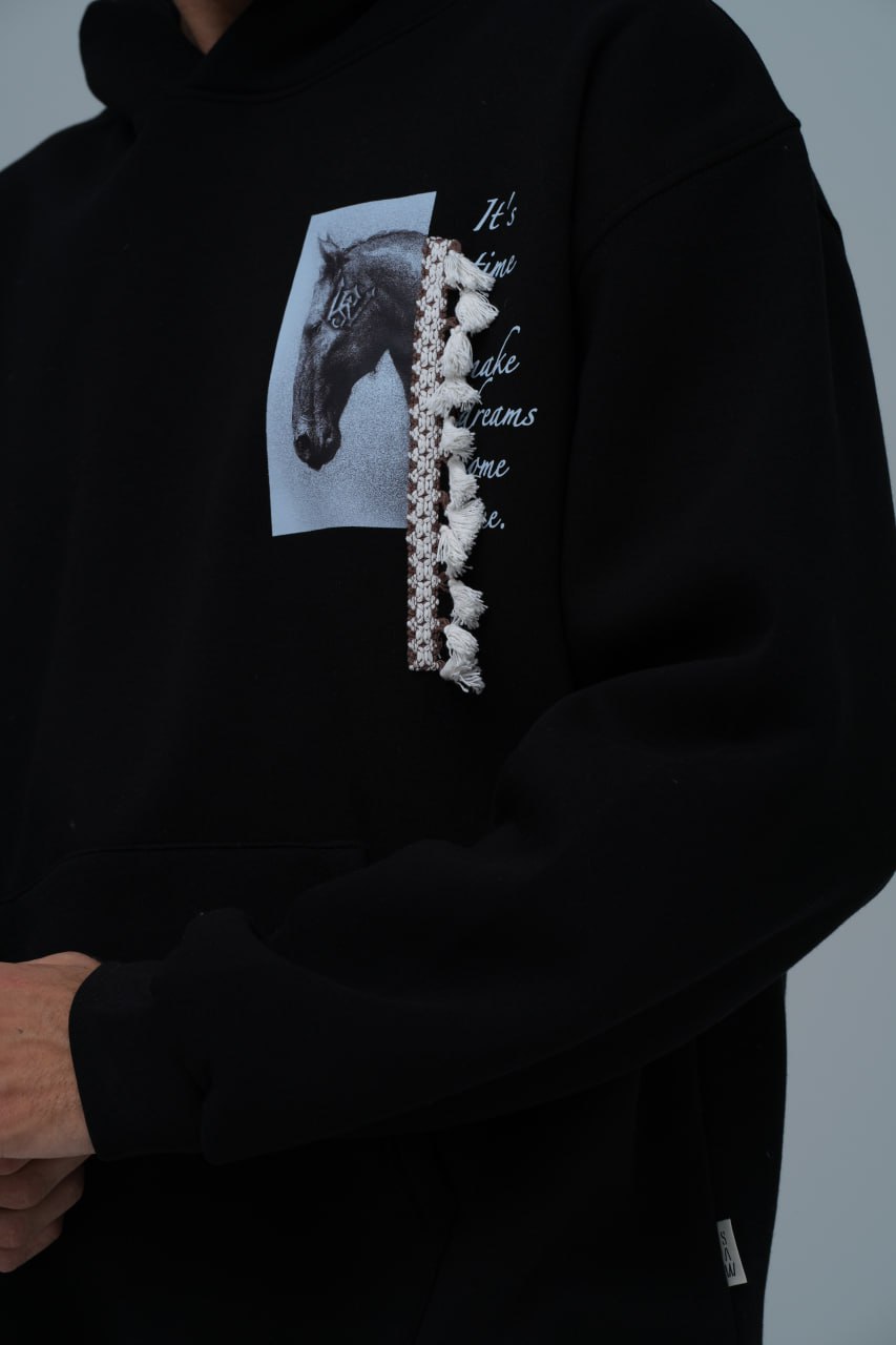 Mixed-Media Horse Graphic Hoodie