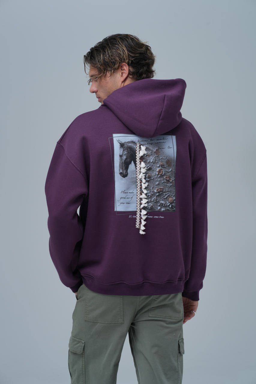 Mixed-Media Horse Graphic Hoodie