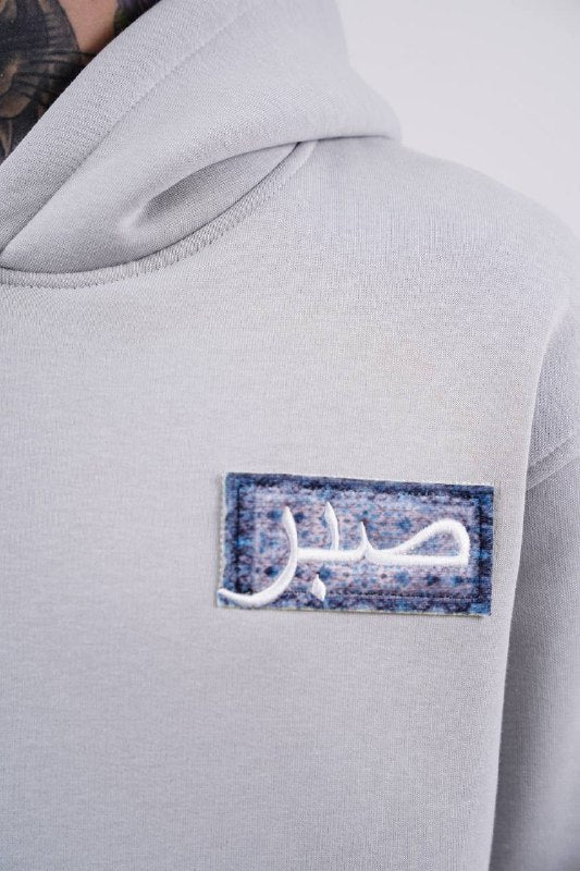 Purple Medallion Tile Art Oversized Hoodie in Grey - detail