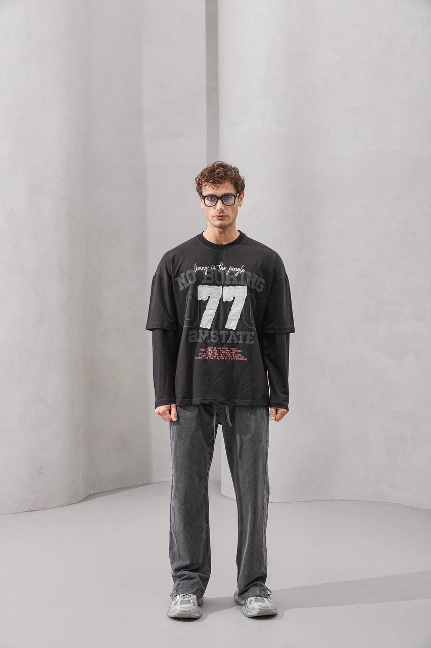 No Boring 77 Varsity Graphic Tee