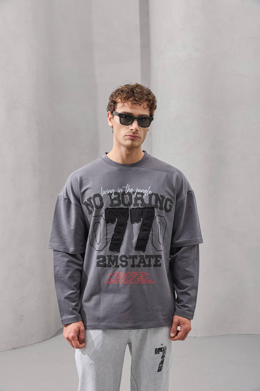 No Boring 77 Varsity Graphic Tee