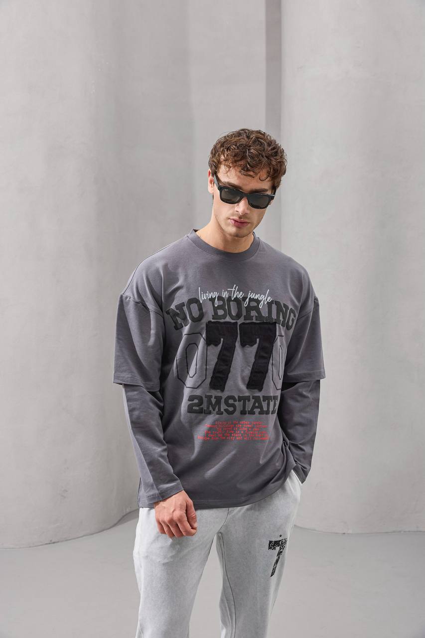 No Boring 77 Varsity Graphic Tee