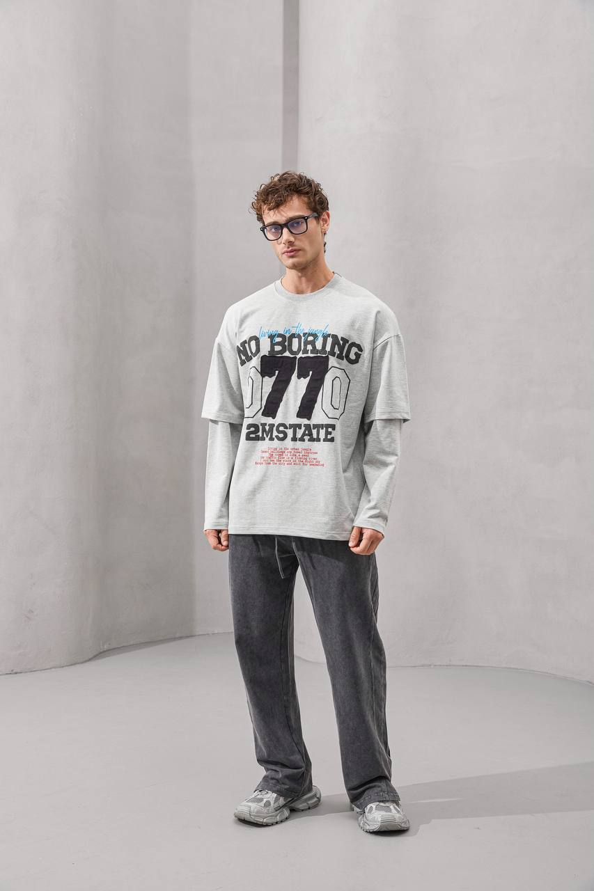 No Boring 77 Varsity Graphic Tee