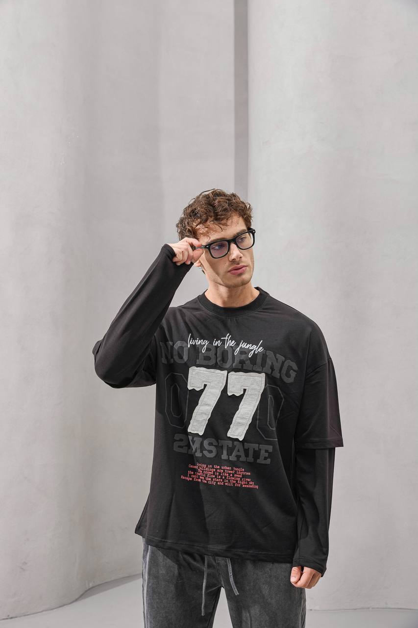 No Boring 77 Varsity Graphic Tee