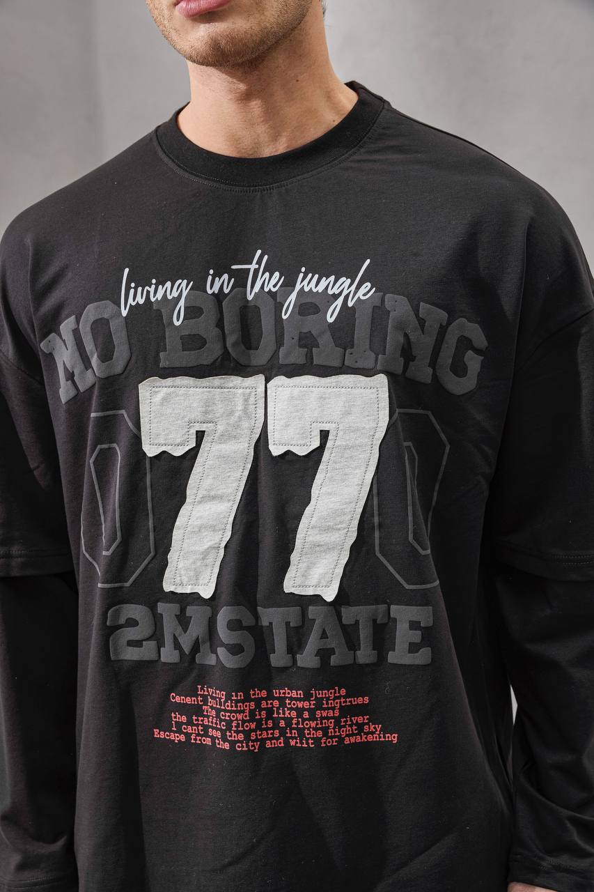 No Boring 77 Varsity Graphic Tee
